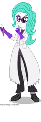 Size: 1000x2966 | Tagged: safe, artist:gamerpen, derpibooru import, oc, oc:regressa, equestria girls, clothes, equestria girls-ified, female, glasses, lab coat, pants, simple background, smiling, solo, test tube, transparent background