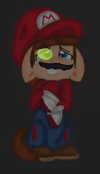 Size: 399x695 | Tagged: artist needed, safe, artist:fjessemcsm, derpibooru import, edit, ponified, earth pony, pony, (mario) the music box, base artist needed, base used, blood, blue eye, cap, clothes, covered in blood, crossover, crying, gloves, glow, glowing eye, glowing eyes, green eye, hat, mario, mario's hat, nintendo, overalls, shirt, shoes, super mario bros., teary eyes, undershirt