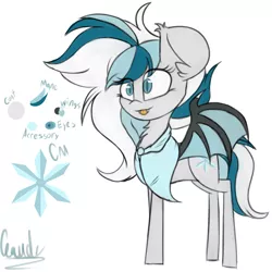 Size: 2919x2916 | Tagged: safe, artist:claudearts, derpibooru import, oc, oc:glacier mist, unofficial characters only, bat, bat pony, blind, cloak, clothes, cute, cutie mark, reference sheet, simple background, solo, tongue out