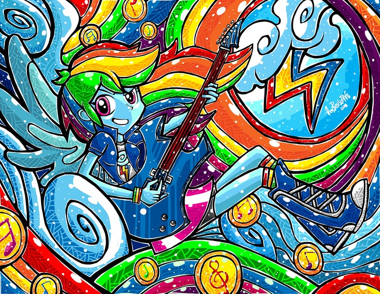 Size: 3300x2550 | Tagged: safe, artist:glenbw, derpibooru import, rainbow dash, equestria girls, equestria girls series, geode of super speed, guitar, magical geodes, musical instrument, solo, stained glass