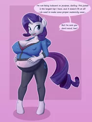 Size: 2250x3000 | Tagged: anthro, artist:funble, belly, belly button, big belly, big breasts, bra, breasts, busty rarity, cleavage, clothes, derpibooru import, erect nipples, female, hoodie, huge breasts, looking at you, nipple outline, preggity, pregnant, rarity, solo, solo female, subtle as a train wreck, suggestive, talking to viewer, underwear, unguligrade anthro