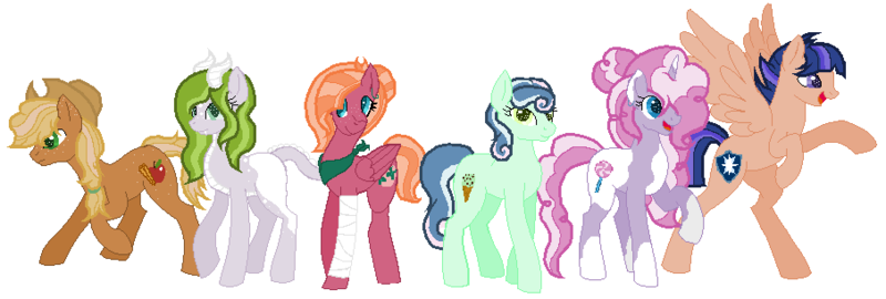 Size: 906x306 | Tagged: safe, artist:iheartpop30, artist:ingoingmage920, derpibooru import, oc, oc:cinnamon, oc:emerald, oc:sterling, oc:sugar apple, oc:sweet heart, unofficial characters only, dracony, dragon, earth pony, hybrid, pegasus, pony, unicorn, bandage, base used, coat markings, cowboy hat, fangs, female, freckles, hat, interspecies offspring, magical lesbian spawn, male, mare, neckerchief, next generation, offspring, parent:applejack, parent:big macintosh, parent:bon bon, parent:flash sentry, parent:fluttershy, parent:lyra heartstrings, parent:pinkie pie, parent:pokey pierce, parent:rarity, parent:spike, parent:troubleshoes clyde, parent:twilight sparkle, parents:flashlight, parents:fluttermac, parents:lyrabon, parents:pokeypie, parents:sparity, parents:troublejack, pinto, rearing, simple background, stallion, white background