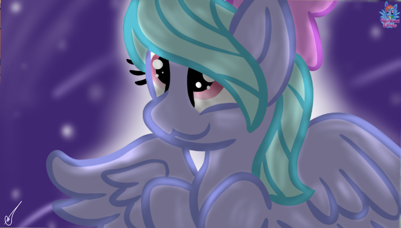 Size: 1899x1080 | Tagged: safe, artist:rainbow eevee, derpibooru import, flitter, pegasus, pony, :3, adorable face, bust, cute, female, flitterbetes, looking up, mare, night, night sky, shooting star, shooting stars, sky, smiling, solo, spread wings, stars, wings