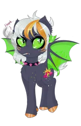 Size: 2250x3500 | Tagged: safe, artist:darkest-lunar-flower, derpibooru import, oc, oc:dree deray, unofficial characters only, bat pony, pony, bat pony oc, bat wings, blushing, chest fluff, cigarette, collar, colored hooves, commission, fangs, female, simple background, slit eyes, smoking, solo, transparent background, wings