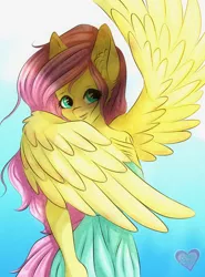 Size: 2000x2700 | Tagged: anthro, artist:lucaaegus, clothes, cute, derpibooru import, fluttershy, pegasus, safe, shyabetes, smiling, solo, wings