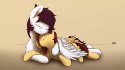 Size: 3840x2160 | Tagged: safe, artist:syntaxartz, derpibooru import, oc, oc:archi sketch, unofficial characters only, pegasus, pony, cuddling, eyes closed, gay, hug, male, oc x oc, shipping, snuggling, winghug