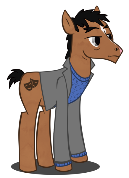 Size: 3477x4786 | Tagged: safe, artist:invisibleink, derpibooru import, ponified, pony, bojack horseman, clothes, horsing around, jacket, male, netflix, simple background, solo, stallion, transparent background, vector