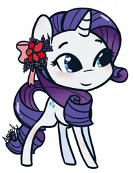 Size: 1157x1499 | Tagged: safe, artist:lilliesinthegarden, derpibooru import, rarity, pony, unicorn, blushing, bow, chibi, cute, hair accessory, hair bow, heart eyes, raribetes, simple background, solo, white background, wingding eyes