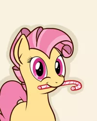 Size: 1024x1280 | Tagged: safe, artist:dappercat-uk, derpibooru import, candy mane, earth pony, pony, candy, candy cane, cute, female, food, mare, missing cutie mark, mouth hold, solo