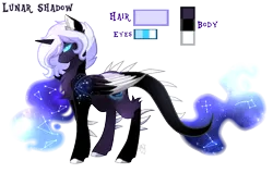 Size: 1300x826 | Tagged: artist:sugaryicecreammlp, derpibooru import, hybrid, magical lesbian spawn, oc, oc:lunar shadow, offspring, parents:canon x oc, reference sheet, safe, simple background, solo, transparent background