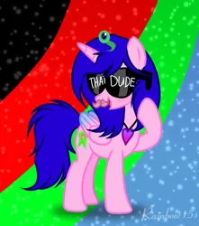 Size: 898x1014 | Tagged: safe, artist:rainbow15s, derpibooru import, oc, alicorn, pony, alicorn oc, clothes, cosplay, costume, crossover, horn, jacksepticeye, kubz scouts, markiplier, septic, sunglasses, that dude, warfstache, wings, youtube, youtubers