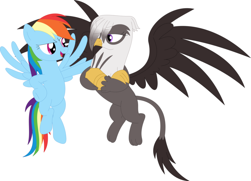 Size: 3572x2580 | Tagged: safe, artist:porygon2z, derpibooru import, rainbow dash, oc, oc:raiza, gryphon, simple background, transparent background, vector