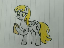 Size: 4128x3096 | Tagged: safe, artist:juani236, derpibooru import, derpy hooves, pegasus, pony, happy, letter, lined paper, paper, reading, solo, traditional art