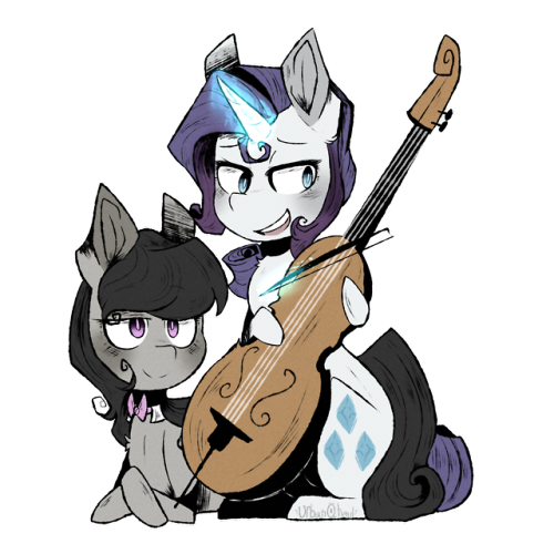 Size: 500x500 | Tagged: safe, artist:urbanqhoul, derpibooru import, octavia melody, rarity, pony, bowtie, cello, female, lesbian, musical instrument, raritavia, shipping