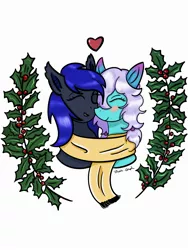 Size: 1668x2224 | Tagged: artist needed, source needed, safe, derpibooru import, oc, oc:aesthetic, oc:crescent night, pony, clothes, commission, holly, shared clothing, ych result