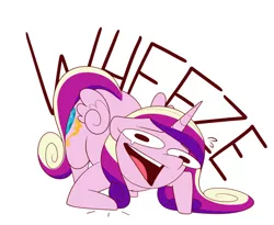 Size: 1000x820 | Tagged: safe, artist:evehly, derpibooru import, edit, princess cadance, alicorn, pony, cadance laughs at your misery, chibi, cropped, exploitable meme, female, laughing, majestic as fuck, mare, meme, obligatory pony, open mouth, simple background, solo, wheeze, white background