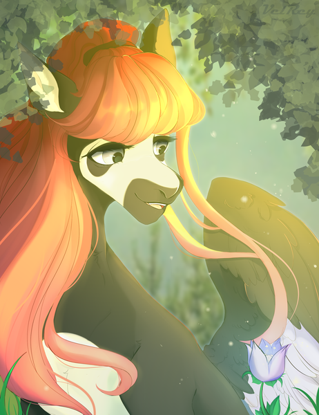 Size: 2000x2600 | Tagged: safe, artist:velirenrey, derpibooru import, oc, unofficial characters only, pegasus, pony, bust, female, flower, mare, open mouth, portrait, solo