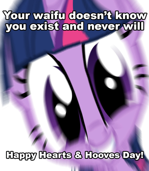 Size: 889x1024 | Tagged: safe, derpibooru import, twilight sparkle, pony, anti-bronybait, caption, content-aware scale, hearts and hooves day, image macro, meme, text, waifu