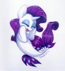 Size: 3024x3292 | Tagged: artist:dawnfire, cute, derpibooru import, eyes closed, female, my little pony: the movie, raribetes, rarity, safe, seaponified, seapony (g4), seapony rarity, smiling, solo, species swap, traditional art