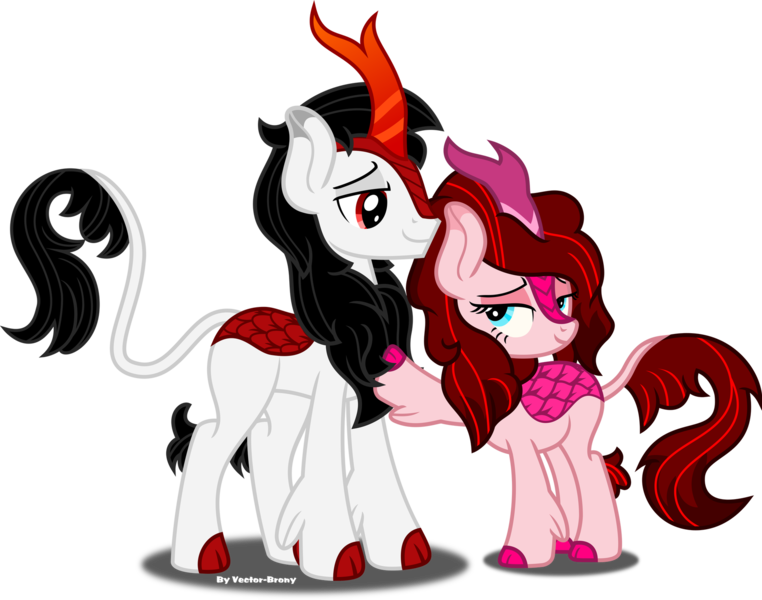 Size: 1920x1511 | Tagged: safe, artist:vector-brony, derpibooru import, oc, oc:hot rod, oc:tilly, unofficial characters only, kirin, cloven hooves, commission, female, kirin oc, kirinified, male, simple background, species swap, transparent background, vector