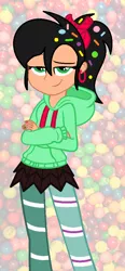 Size: 480x1033 | Tagged: safe, artist:celinesparkle, artist:meg-pony, artist:therockinstallion, derpibooru import, oc, oc:rockette, equestria girls, base used, clothes, cosplay, costume, crossover, equestria girls style, equestria girls-ified, vanellope von schweetz, wreck-it ralph