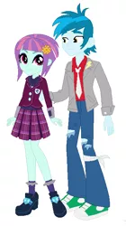 Size: 376x671 | Tagged: safe, artist:curtis-parish, derpibooru import, sunny flare, thunderbass, equestria girls, female, male, shipping, straight, thunderflare