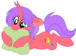 Size: 1024x748 | Tagged: safe, artist:azure-art-wave, derpibooru import, oc, oc:nicole, pony, unicorn, deviantart watermark, female, mare, obtrusive watermark, pillow, prone, simple background, solo, transparent background, watermark