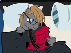 Size: 1986x1479 | Tagged: safe, artist:theeditormlp, derpibooru import, oc, oc:crimson glow, oc:the editor, unofficial characters only, earth pony, pony, cuddling, female, glasses, male, mare, stallion