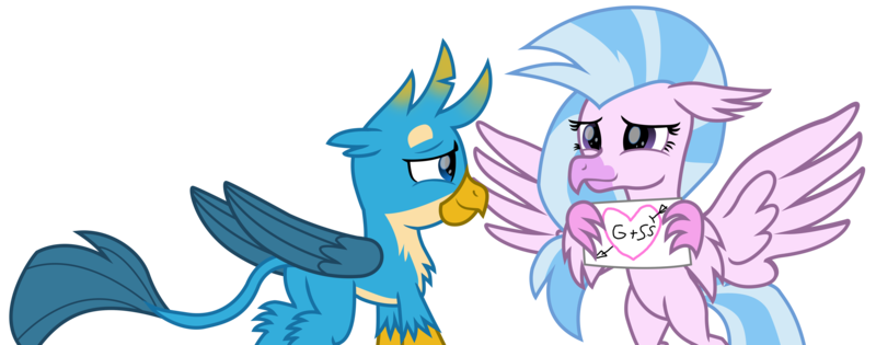 Size: 8739x3443 | Tagged: safe, artist:ejlightning007arts, derpibooru import, gallus, silverstream, classical hippogriff, gryphon, hippogriff, card, cute, diastreamies, female, gallabetes, gallstream, hearts and hooves day, holiday, male, shipping, simple background, straight, transparent background, valentine's day, valentine's day card, vector
