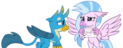 Size: 8739x3443 | Tagged: safe, artist:ejlightning007arts, derpibooru import, gallus, silverstream, classical hippogriff, gryphon, hippogriff, card, cute, diastreamies, female, gallabetes, gallstream, hearts and hooves day, holiday, male, shipping, simple background, straight, transparent background, valentine's day, valentine's day card, vector