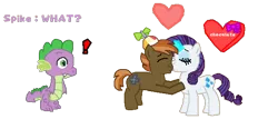 Size: 600x300 | Tagged: 1000 hours in ms paint, artist:drypony198, button mash, chocolate, derpibooru import, female, food, heart, kissing, magic, male, rarimash, rarity, safe, shipping, spike, straight, telekinesis