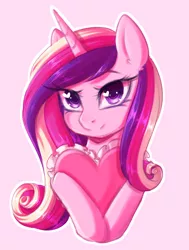 Size: 2842x3750 | Tagged: safe, artist:fluffymaiden, derpibooru import, princess cadance, alicorn, pony, cute, cutedance, ear fluff, female, heart, heart eyes, holiday, looking at you, mare, pink background, simple background, smiling, solo, valentine's day, wingding eyes