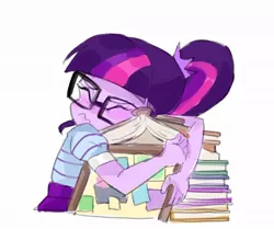 Size: 1024x857 | Tagged: safe, artist:keeerooooo1, derpibooru import, sci-twi, twilight sparkle, equestria girls, equestria girls series, the last day of school, book, do not want, hug, solo, that human sure does love books, that pony sure does love books