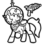 Size: 148x150 | Tagged: safe, artist:crazyperson, derpibooru import, pony, unicorn, fallout equestria, fallout equestria: commonwealth, fanfic, black and white, blaster, energy weapon, fanfic art, female, generic pony, grayscale, gun, hazmat suit, hooves, horn, magical energy weapon, mare, monochrome, picture for breezies, raised hoof, ray gun, simple background, smiling, solo, transparent background, weapon