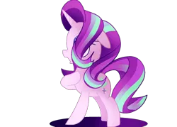 Size: 1400x1000 | Tagged: safe, artist:andromedasparkz, derpibooru import, starlight glimmer, pony, unicorn, cute, cutie mark, female, floppy ears, glimmerbetes, hair flip, hair over one eye, mare, open mouth, raised hoof, simple background, solo, transparent background