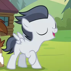 Size: 835x837 | Tagged: safe, derpibooru import, screencap, rumble, pegasus, pony, marks and recreation, colt, cropped, eyes closed, male, open mouth