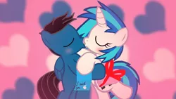 Size: 3840x2160 | Tagged: safe, artist:agkandphotomaker2000, derpibooru import, vinyl scratch, oc, oc:pony video maker, pony, box of chocolates, canon x oc, female, hearts and hooves day, holiday, kissing, legs in air, male, shipping, straight, valentine's day, valentine's day card, videoscratch