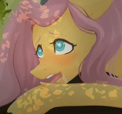 Size: 1622x1524 | Tagged: suggestive, artist:lavendernougat, derpibooru import, fluttershy, pegasus, pony, ahegao, female, forest, heart eyes, implied sex, mare, open mouth, signature, solo, tongue out, wingding eyes