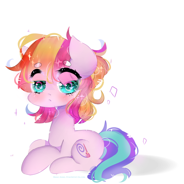 Size: 5000x5000 | Tagged: safe, artist:magicangelstarartist, derpibooru import, toola roola, earth pony, pony, absurd resolution, beanbrows, blushing, cute, eye clipping through hair, eyebrows, female, filly, prone, roolabetes, simple background, solo, white background