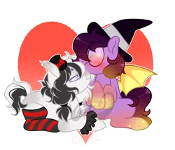 Size: 3000x2562 | Tagged: safe, artist:lemonkaiju, derpibooru import, oc, oc:nani, oc:root canal, unofficial characters only, pony, clothes, female, glasses, hat, lesbian, mare, prone, socks, striped socks, witch hat