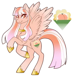 Size: 1000x1041 | Tagged: safe, artist:lemonkaiju, derpibooru import, oc, oc:peach blossom sunrise, unofficial characters only, pegasus, pony, female, magical lesbian spawn, mare, offspring, parent:fluttershy, parent:princess celestia, parents:flutterlestia, rearing, simple background, solo, transparent background