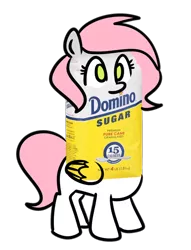 Size: 1464x1912 | Tagged: safe, artist:sugar morning, derpibooru import, oc, oc:sugar morning, ponified, unofficial characters only, object pony, original species, pegasus, pony, bag, chibi, female, food, mare, not salmon, simple background, smiling, solo, standing, sugar (food), sugar bag, transparent background, wat