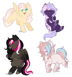 Size: 1500x1600 | Tagged: safe, artist:aledera, derpibooru import, oc, oc:cherry top, oc:luckette, oc:mary weather, oc:soft sketch, unofficial characters only, earth pony, pegasus, pony, unicorn, chibi, female, hair over eyes, mare, simple background, transparent background