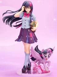 Size: 559x750 | Tagged: safe, derpibooru import, kotobukiya, twilight sparkle, twilight sparkle (alicorn), alicorn, human, pony, equestria girls, book, clothes, doll, figure, glasses, human coloration, human ponidox, humanized, i can't believe it's not sci-twi, irl, meganekko, moe, photo, pleated skirt, self ponidox, shoes, skirt, socks, toy, twilight's professional glasses