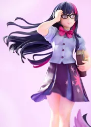 Size: 537x750 | Tagged: safe, derpibooru import, kotobukiya, twilight sparkle, twilight sparkle (alicorn), alicorn, human, pony, book, clothes, doll, figure, glasses, human coloration, human ponidox, humanized, i can't believe it's not sci-twi, irl, photo, self ponidox, shoes, skirt, toy, twilight's professional glasses