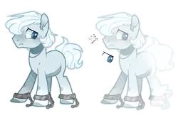 Size: 3389x2153 | Tagged: safe, artist:jxst-alexa, derpibooru import, oc, unnamed oc, unofficial characters only, earth pony, ghost, pony, undead, chains, ear fluff, frown, male, shackles, simple background, solo, stallion, transparent background, white outline