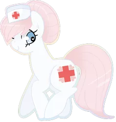 Size: 760x801 | Tagged: safe, artist:euphoriapony, derpibooru import, nurse redheart, earth pony, pony, adoredheart, cute, female, hat, heartabetes, heart eyes, looking back, mare, nurse hat, simple background, solo, transparent background, wingding eyes