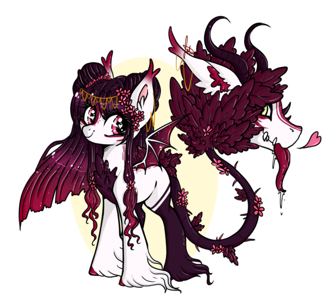 Size: 1024x910 | Tagged: safe, artist:niniibear, derpibooru import, oc, original species, plant pony, pony, primal plant pony, adoptable, augmented tail, closed species, cute, monster mare, plant, solo