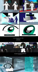Size: 3300x6176 | Tagged: safe, artist:wheatley r.h., derpibooru import, oc, oc:wheatley ii, oc:zaincard, unofficial characters only, earth pony, human, pony, angry, aperture science, blank flank, casserole, chair, close-up, clothes, comic, companion cube, dialogue, doctor who, drink, eye reflection, fear, fedora, gloves, green eyes, hair, hand, happy, hat, hide and seek, implied chrysalis, lab coat, laboratory, male, medic, messy hair, misspelling, old oc, old work, personality core, portal (valve), portal 2, reflection, shadow, smiling, spanish, spanish text, table, team fortress 2, test chamber, underground, vector, watermark, wheatley, wings