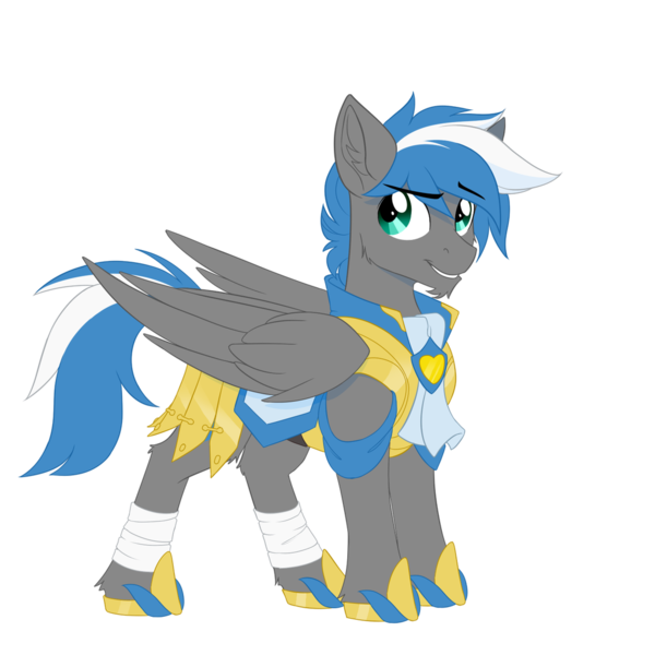 Size: 1024x1024 | Tagged: safe, artist:redchetgreen, derpibooru import, oc, oc:cloud zapper, unofficial characters only, pegasus, pony, armor, bandage, cheek fluff, chin fluff, ear fluff, leg fluff, male, royal guard, royal guard armor, simple background, solo, stallion, transparent background